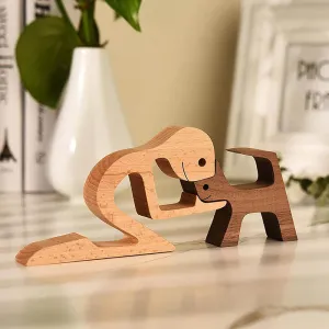 Man and Cat Wood Sculpture Ornaments