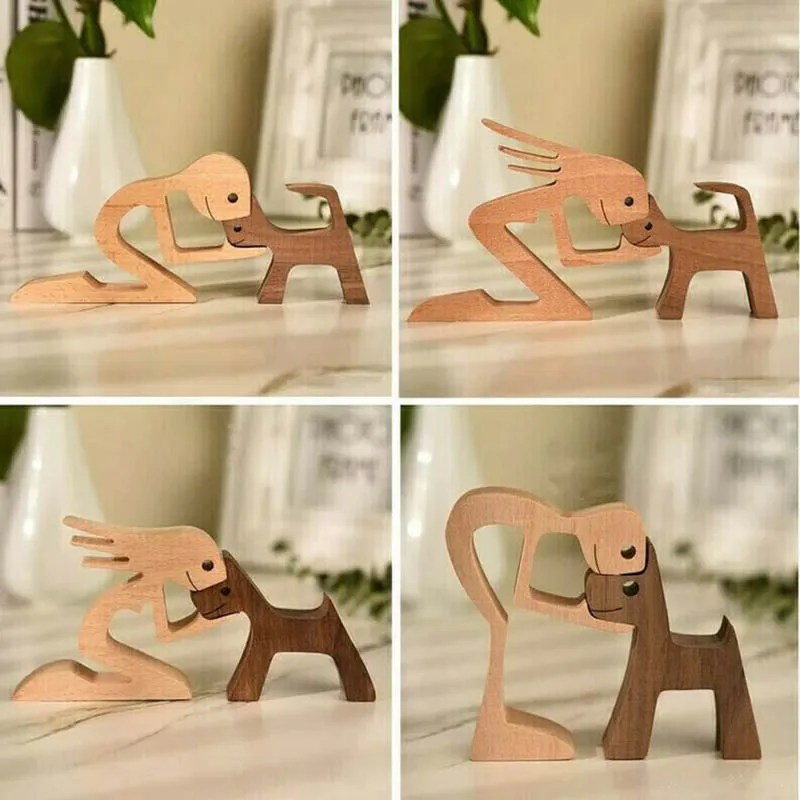 Man and Cat Wood Sculpture Ornaments