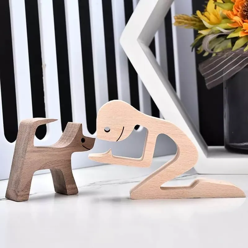 Man and Cat Wood Sculpture Ornaments