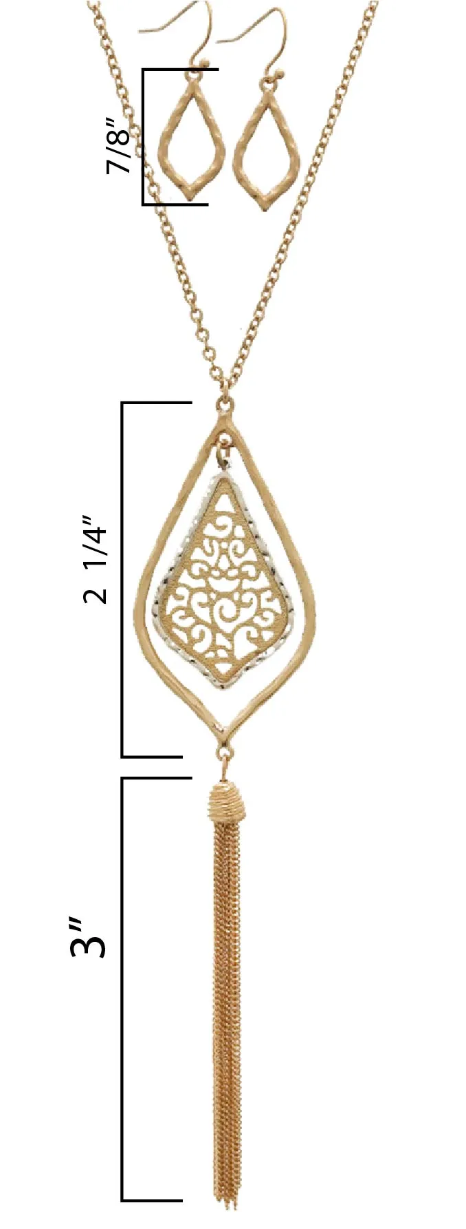 Metal Tassels Ornate Stencil Long Necklaces and Earring Set