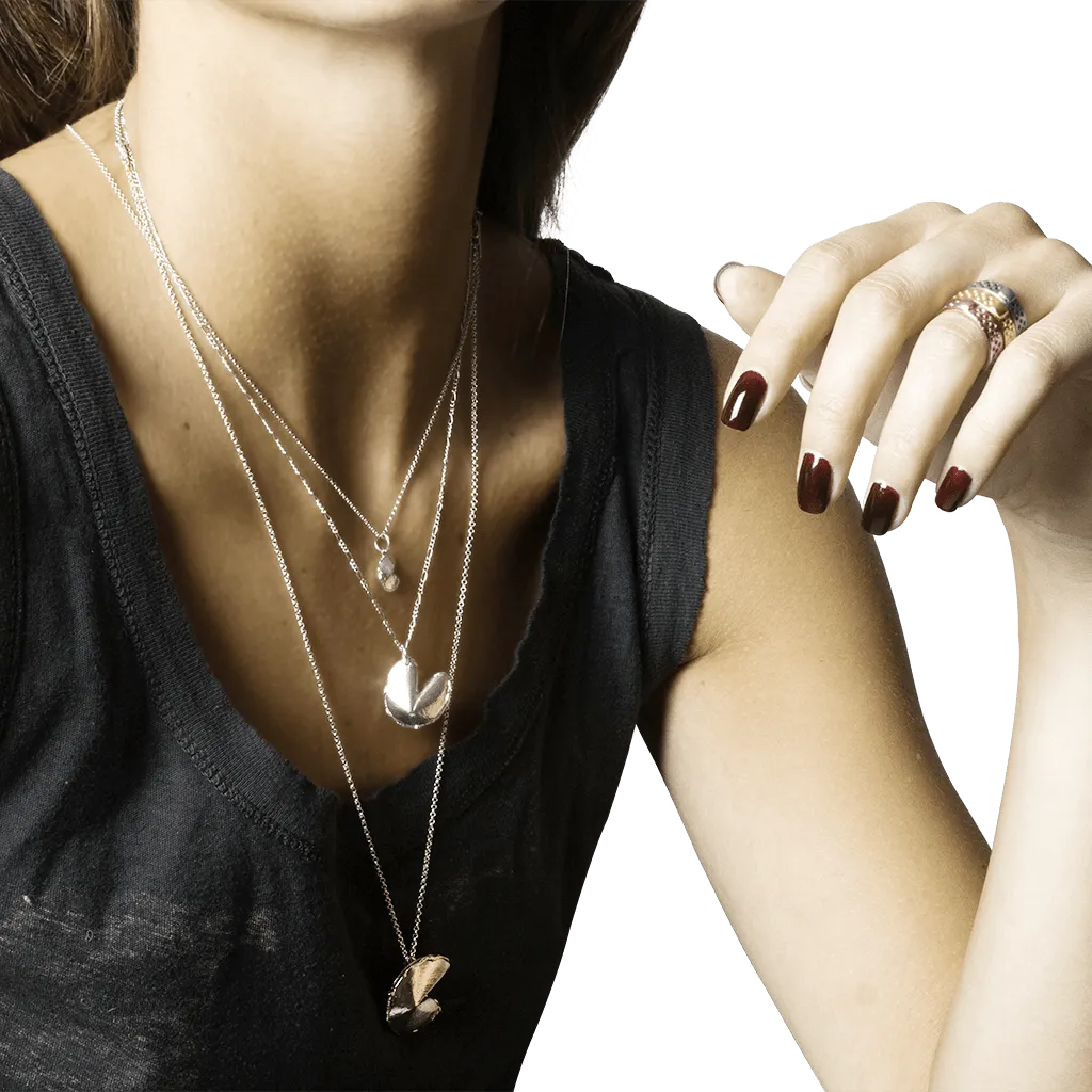 Mini Fortune Cookie Necklace in Silver