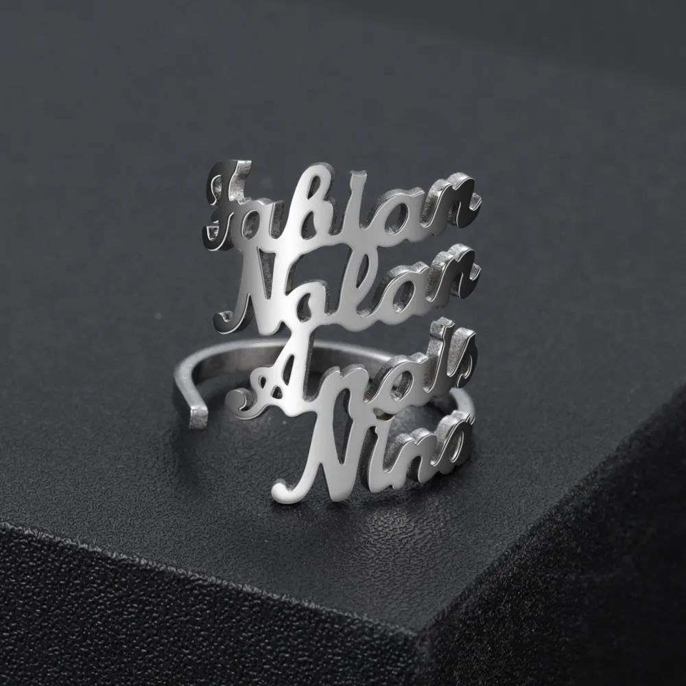 MYDIY Custom Double Name Rings Stainless Steel Adjustable Personlized Women Rings Unique Jewelry Wedding Rings Girl Gift