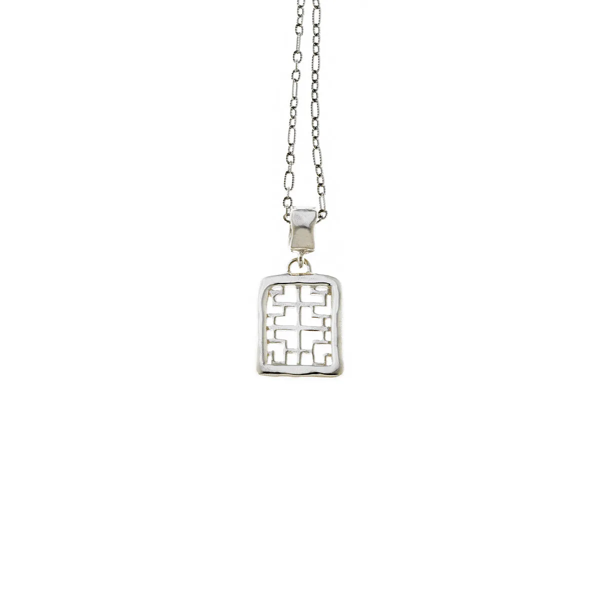 Mystical Pagoda Square Sterling Silver Necklace