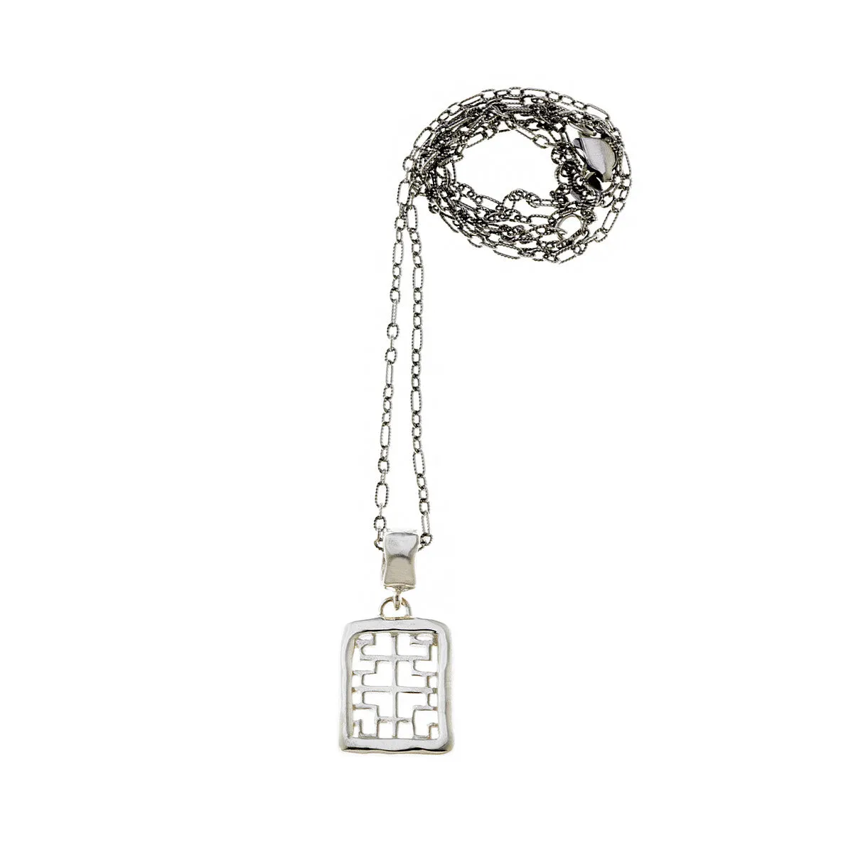 Mystical Pagoda Square Sterling Silver Necklace