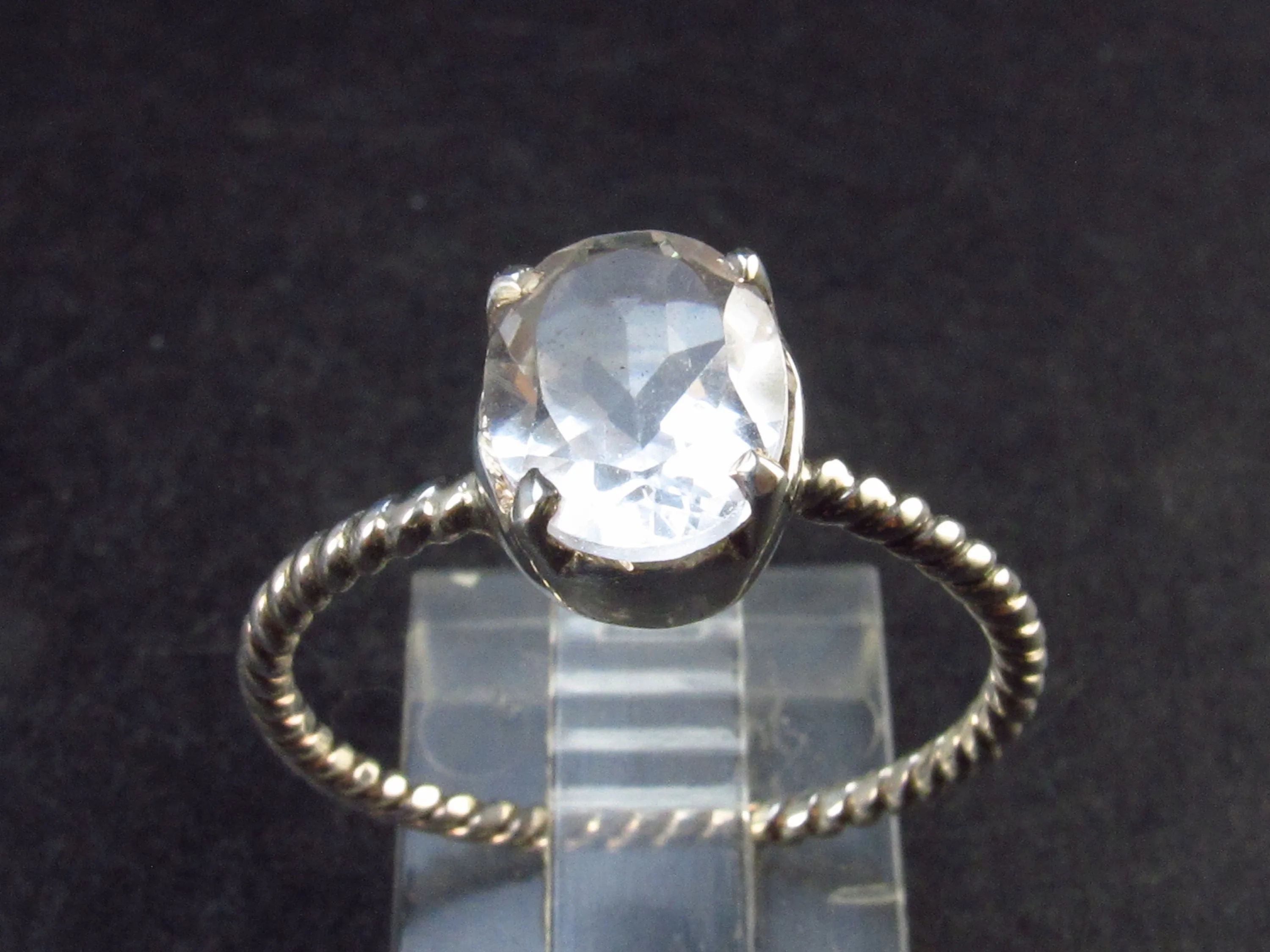 Natural Facetted Clear Quartz Crystal Sterling Silver Ring from Brazil - 2.0 Grams - Size 9.5