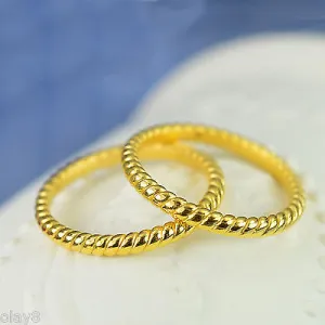 New Pure 999 24K Yellow Gold Band Women 3D Unique Design Ring 0.8-1g Size US5