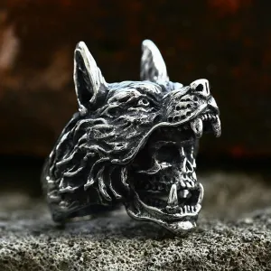 New Vintage Gothic Stainless Steel Wolf Head Ring For Men Unique Punk Skull Rings
