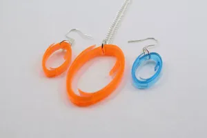 One Orange or Blue Portal Necklace and Earrings Set - Lasercut Acrylic Portal Pendant Necklace and Earrings Set - GLaDOS