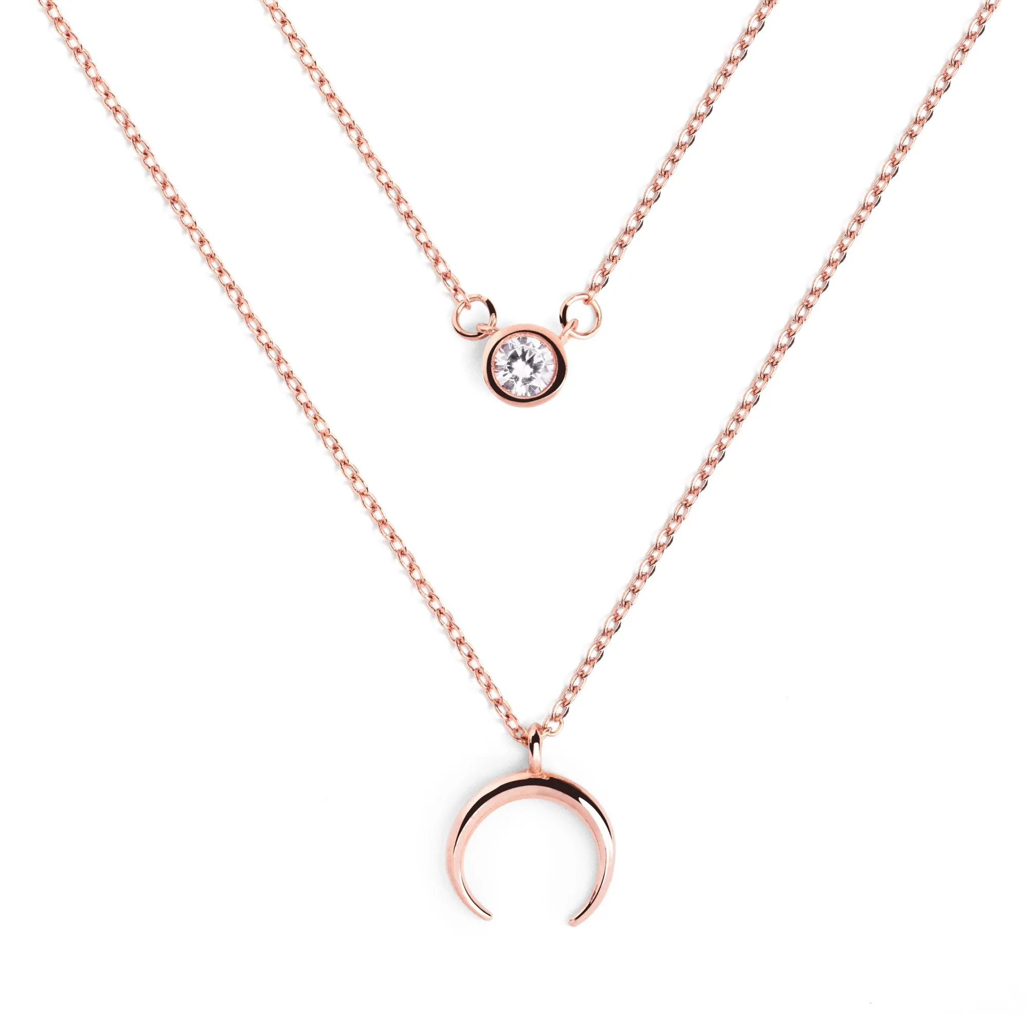 Pack 2 Diamond   Mini Moonset Rose Gold Necklaces
