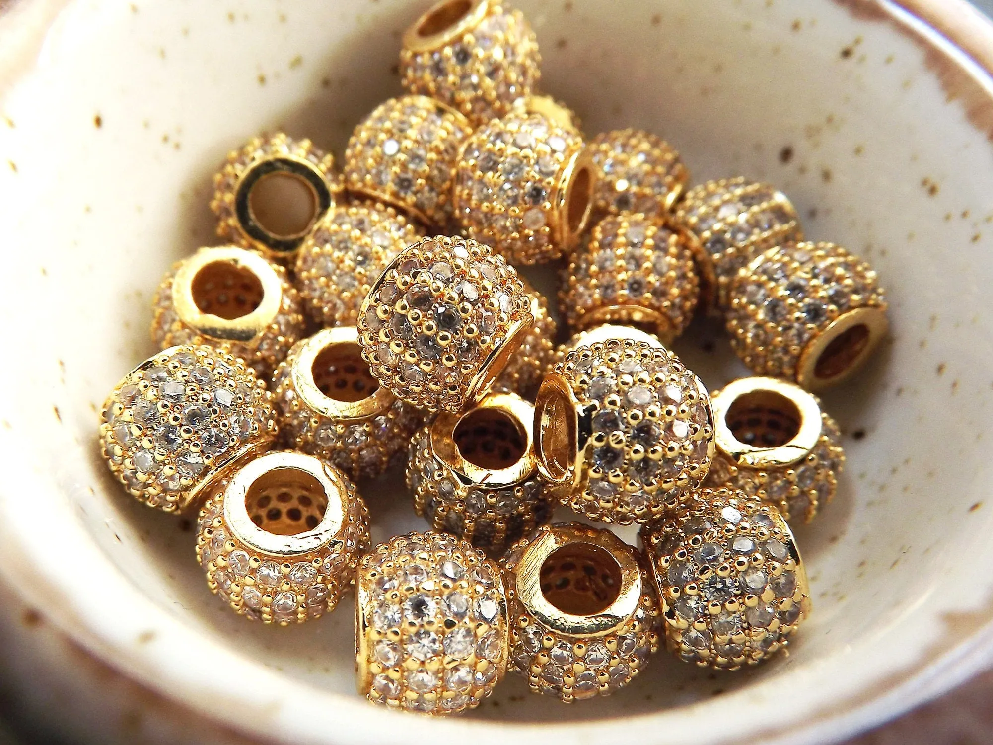 Pave Rhinestone Bead, Round Bead Spacer, Micro Pave Round Ball Bead, Non Tarnish Shiny Gold, DIY Jewelry Making Supplies, 10mm, 1pc