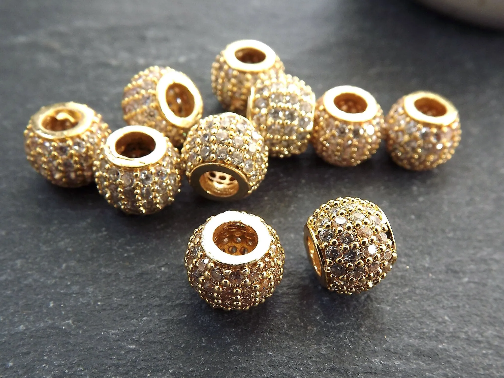 Pave Rhinestone Bead, Round Bead Spacer, Micro Pave Round Ball Bead, Non Tarnish Shiny Gold, DIY Jewelry Making Supplies, 10mm, 1pc