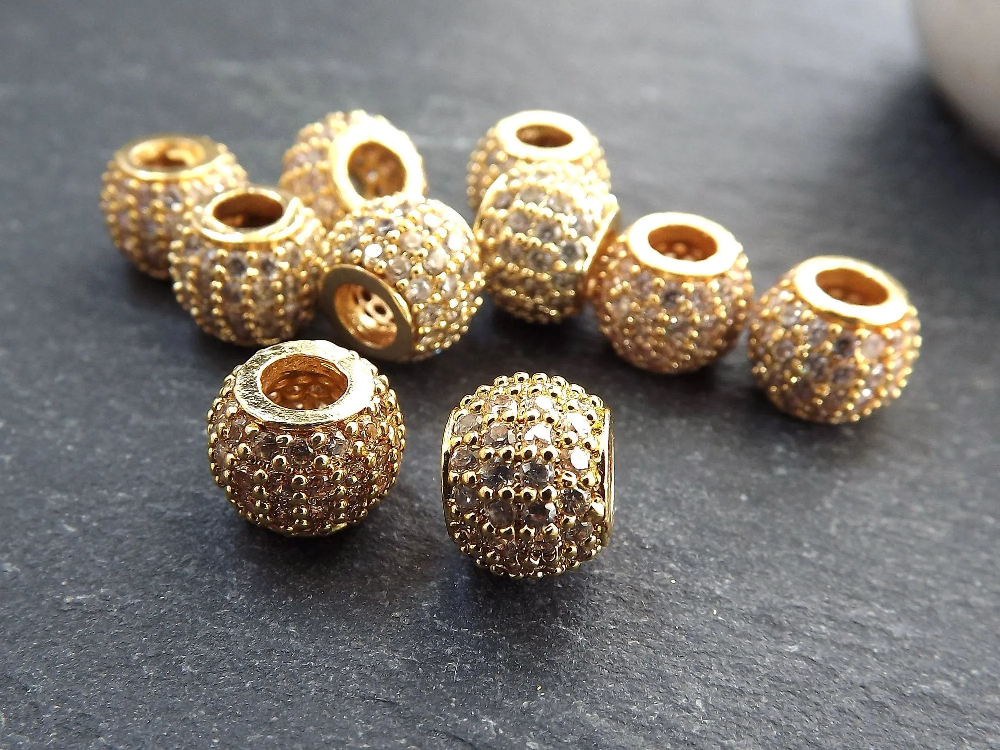 Pave Rhinestone Bead, Round Bead Spacer, Micro Pave Round Ball Bead, Non Tarnish Shiny Gold, DIY Jewelry Making Supplies, 10mm, 1pc