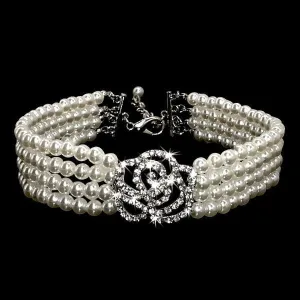 Pearl & Rose Diamante Dog Necklace