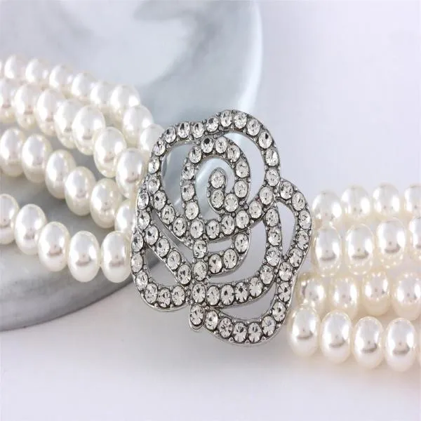 Pearl & Rose Diamante Dog Necklace