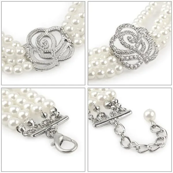 Pearl & Rose Diamante Dog Necklace