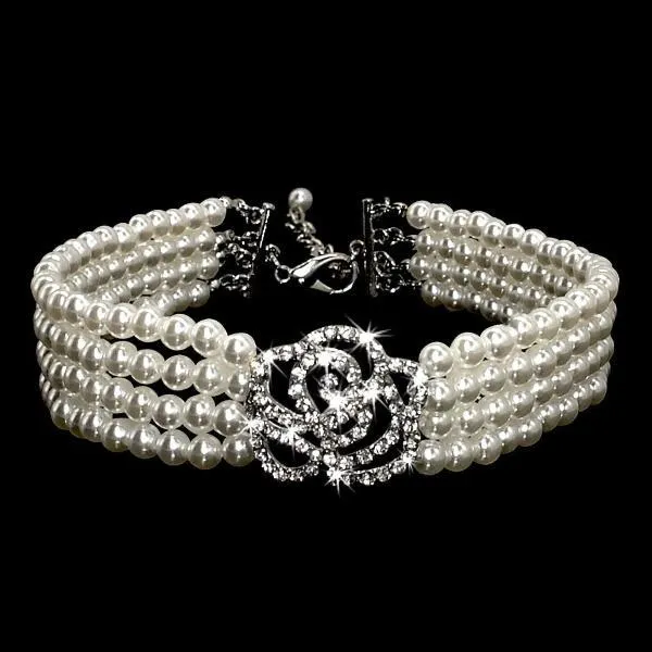 Pearl & Rose Diamante Dog Necklace