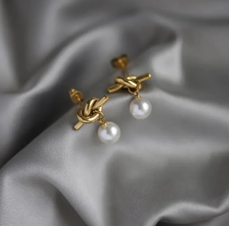 Pearl Knot Drop Earrings