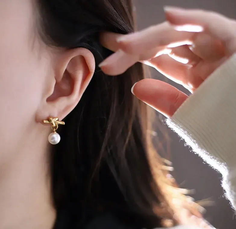 Pearl Knot Drop Earrings
