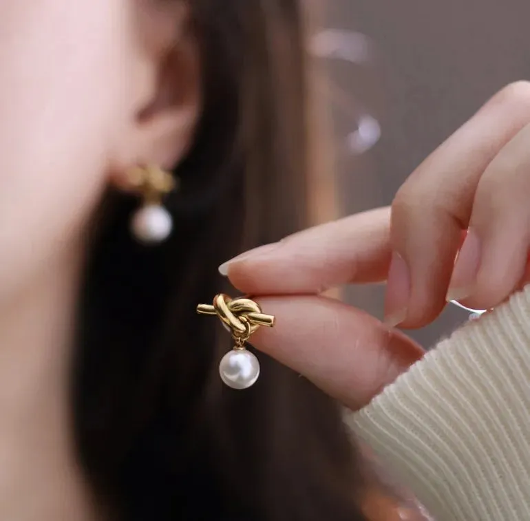 Pearl Knot Drop Earrings
