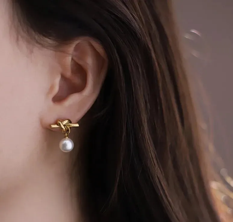 Pearl Knot Drop Earrings