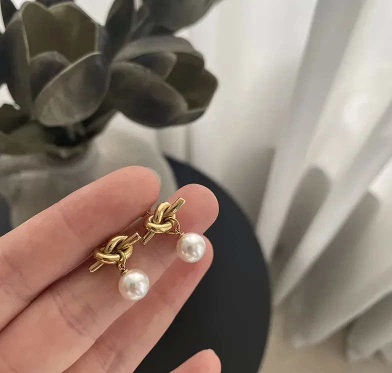 Pearl Knot Drop Earrings