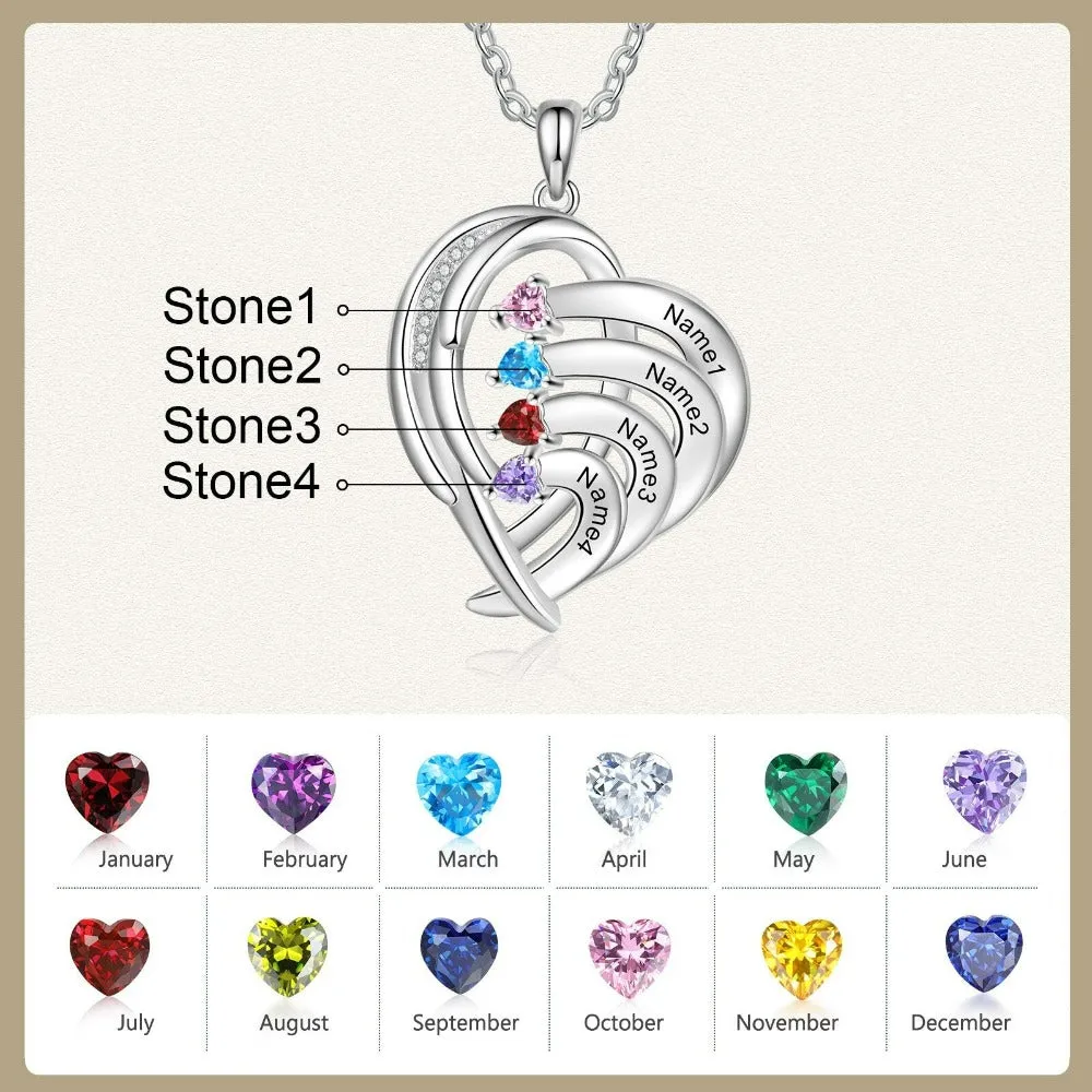 Personalized Engraved 4 Names And Birthstones Necklace