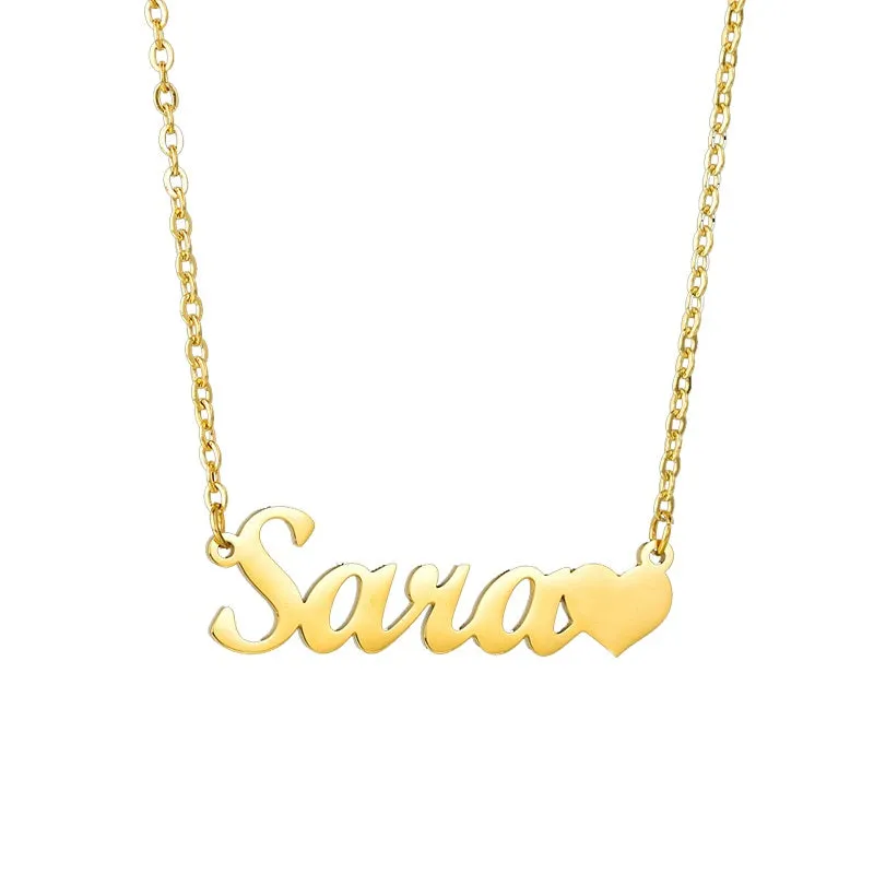 Personalized Name Necklace with Heart 18K Gold Plated Nameplate Necklace Custom Name Necklace for Womens Girls