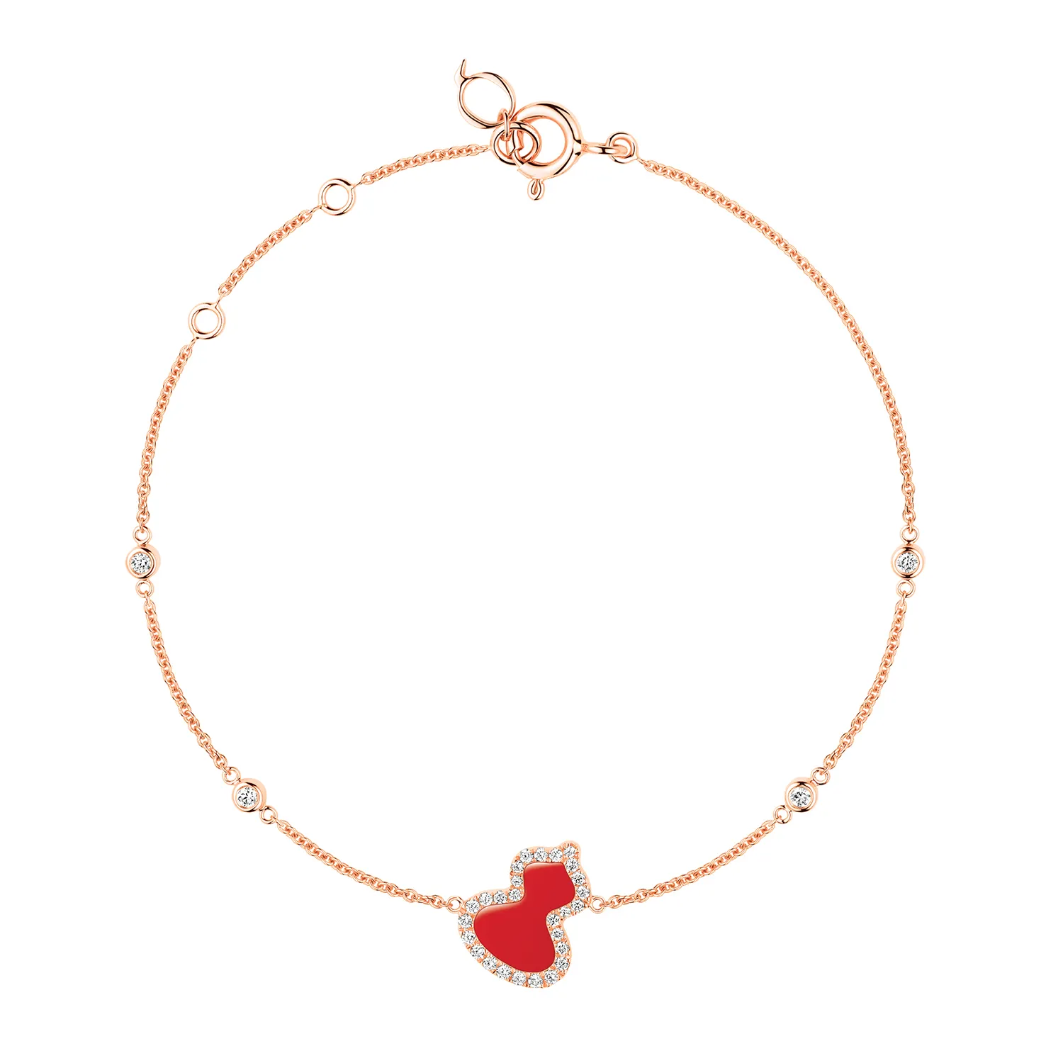 Petite Wulu bracelet in 18K rose gold with diamonds and red agate