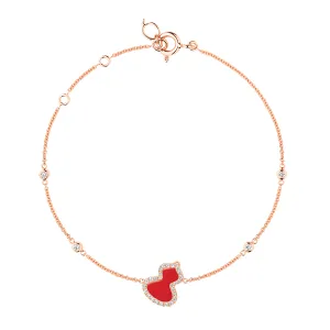Petite Wulu bracelet in 18K rose gold with diamonds and red agate