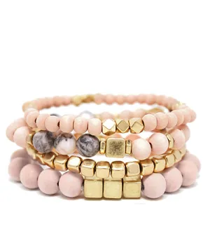 Pink and Gray 4 Row Wood Bracelet