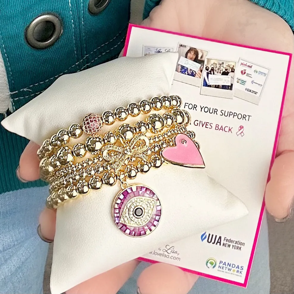 Pink Girl Breast Cancer Awareness Stack of Bracelets