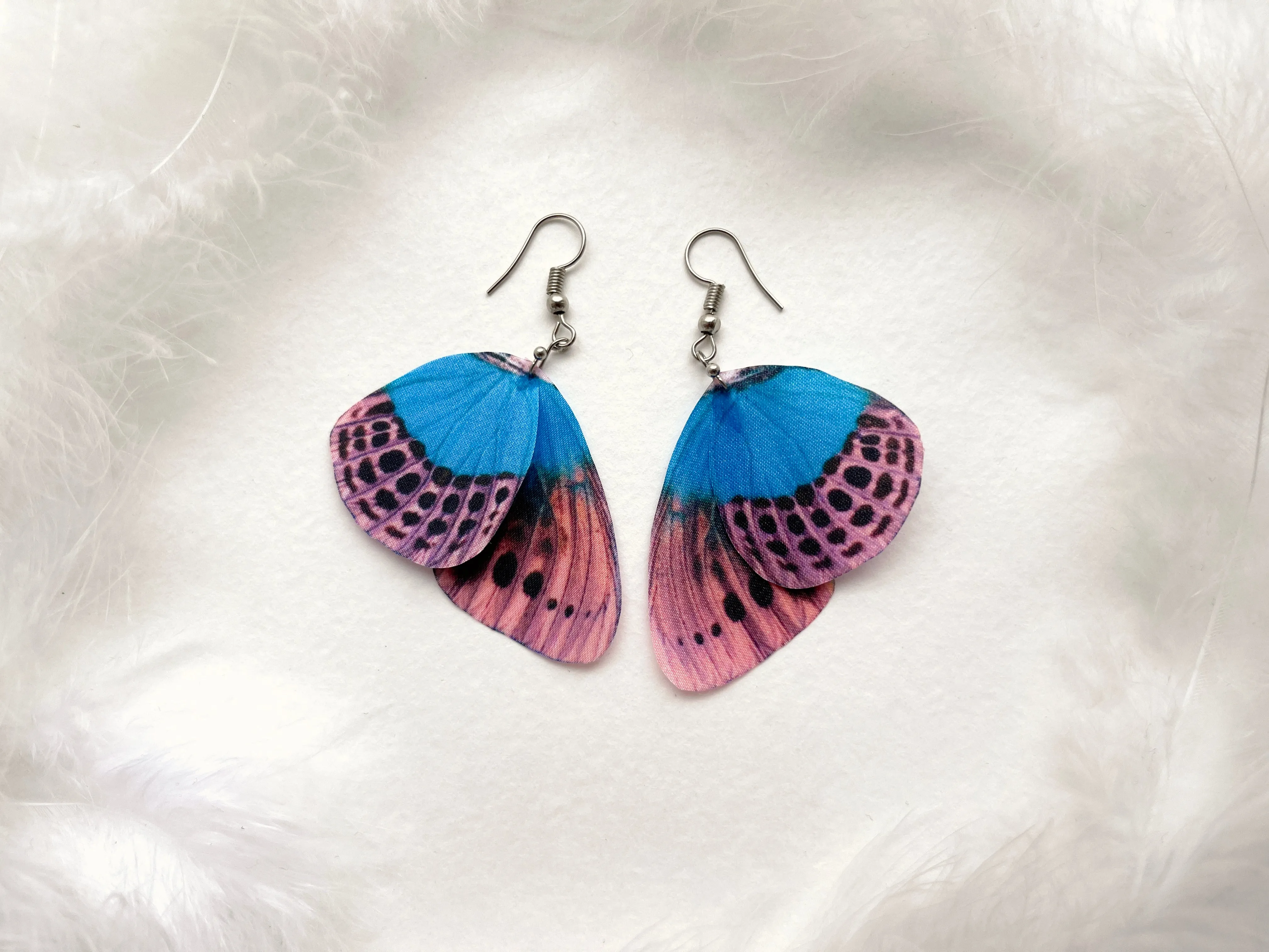 Pink Leopard Butterfly Wing Earrings