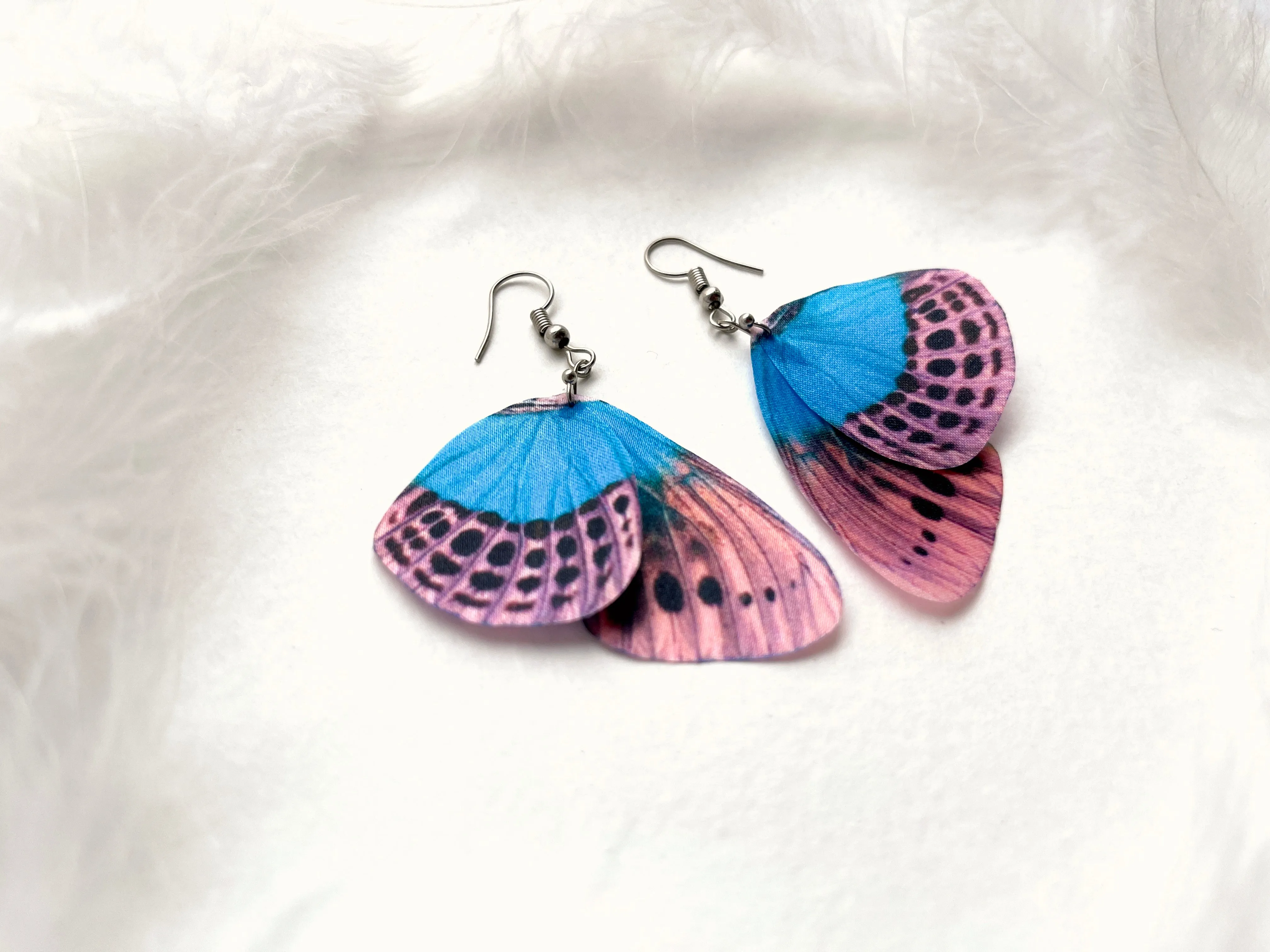 Pink Leopard Butterfly Wing Earrings
