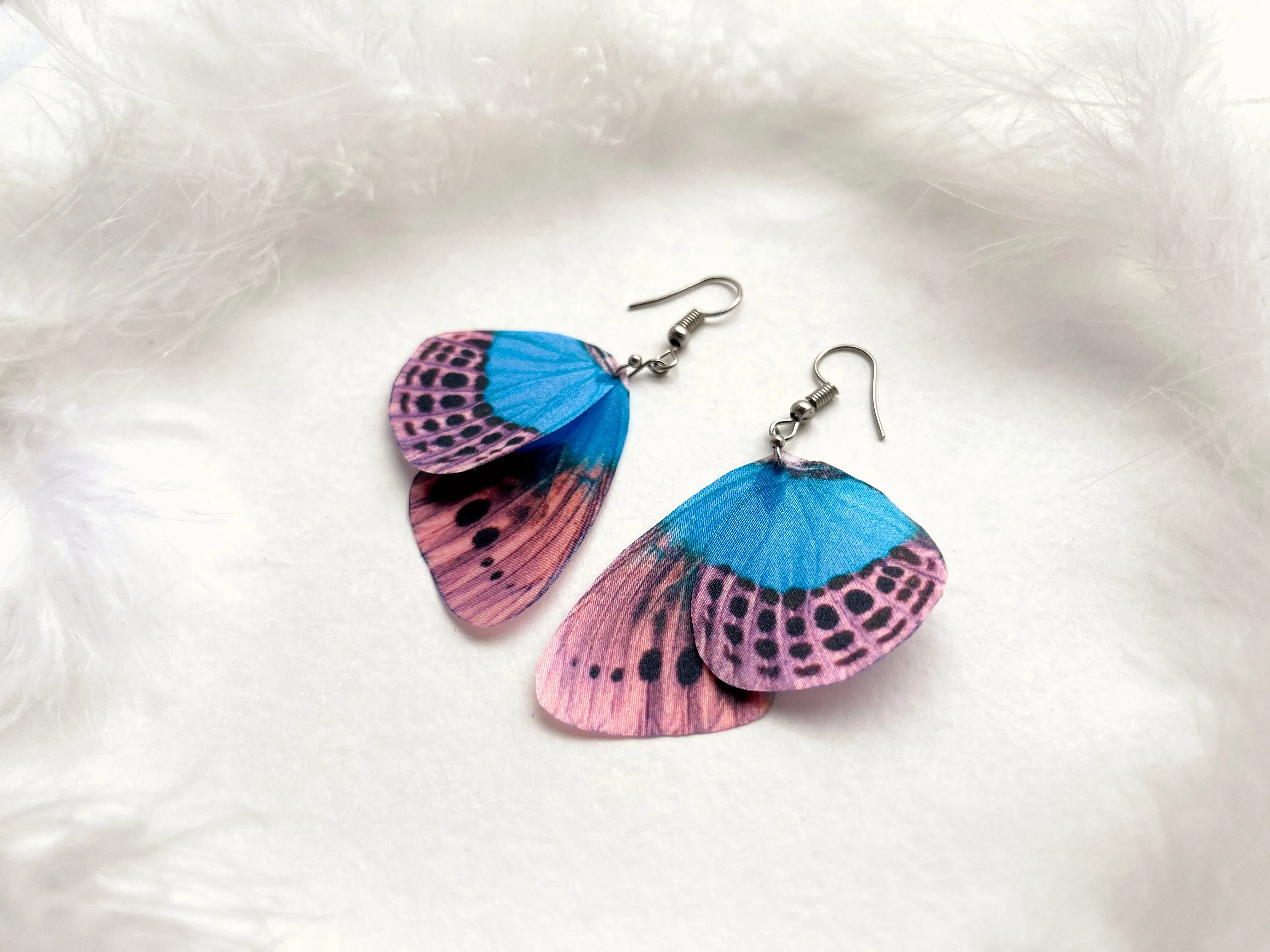 Pink Leopard Butterfly Wing Earrings