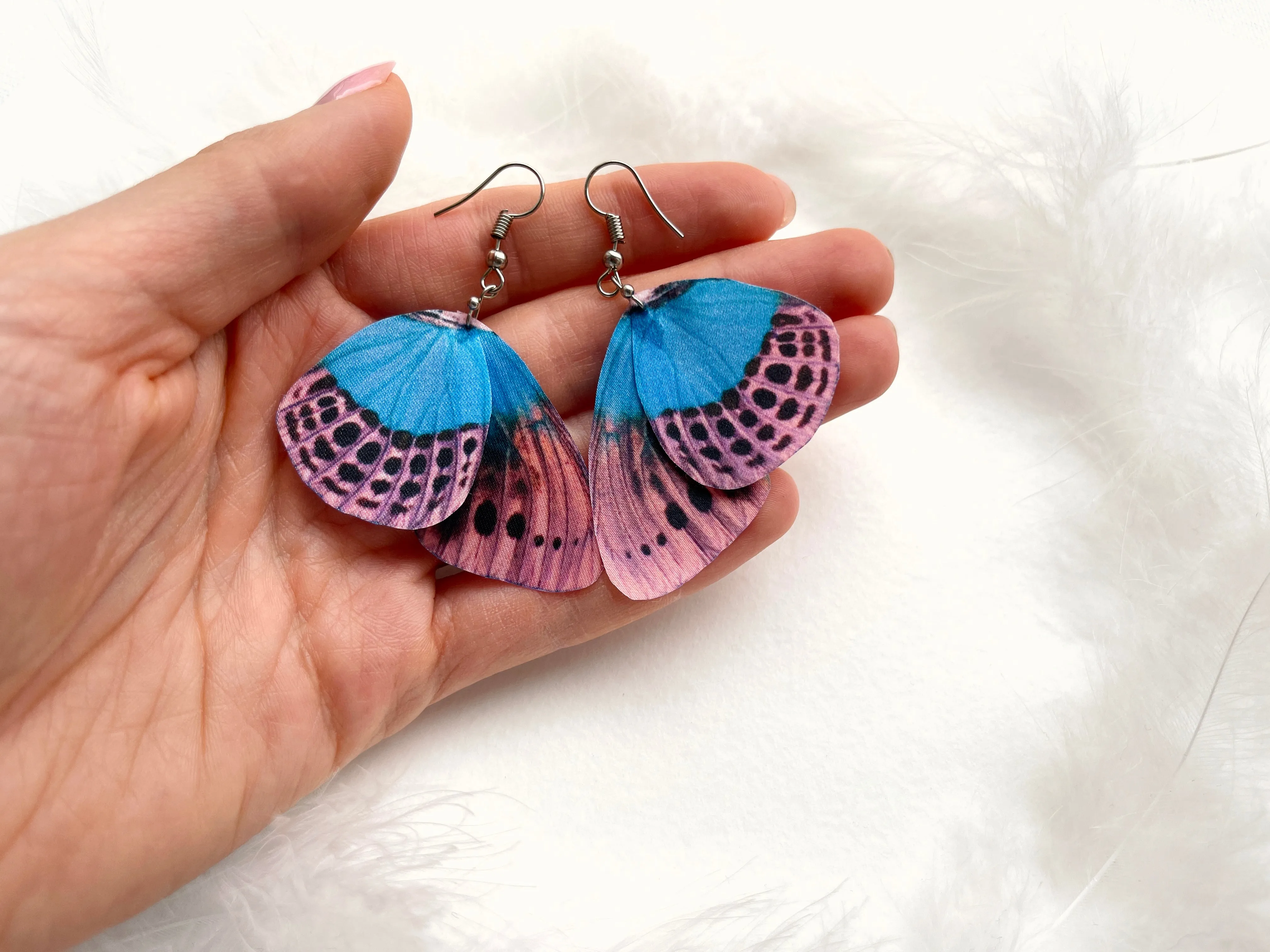 Pink Leopard Butterfly Wing Earrings