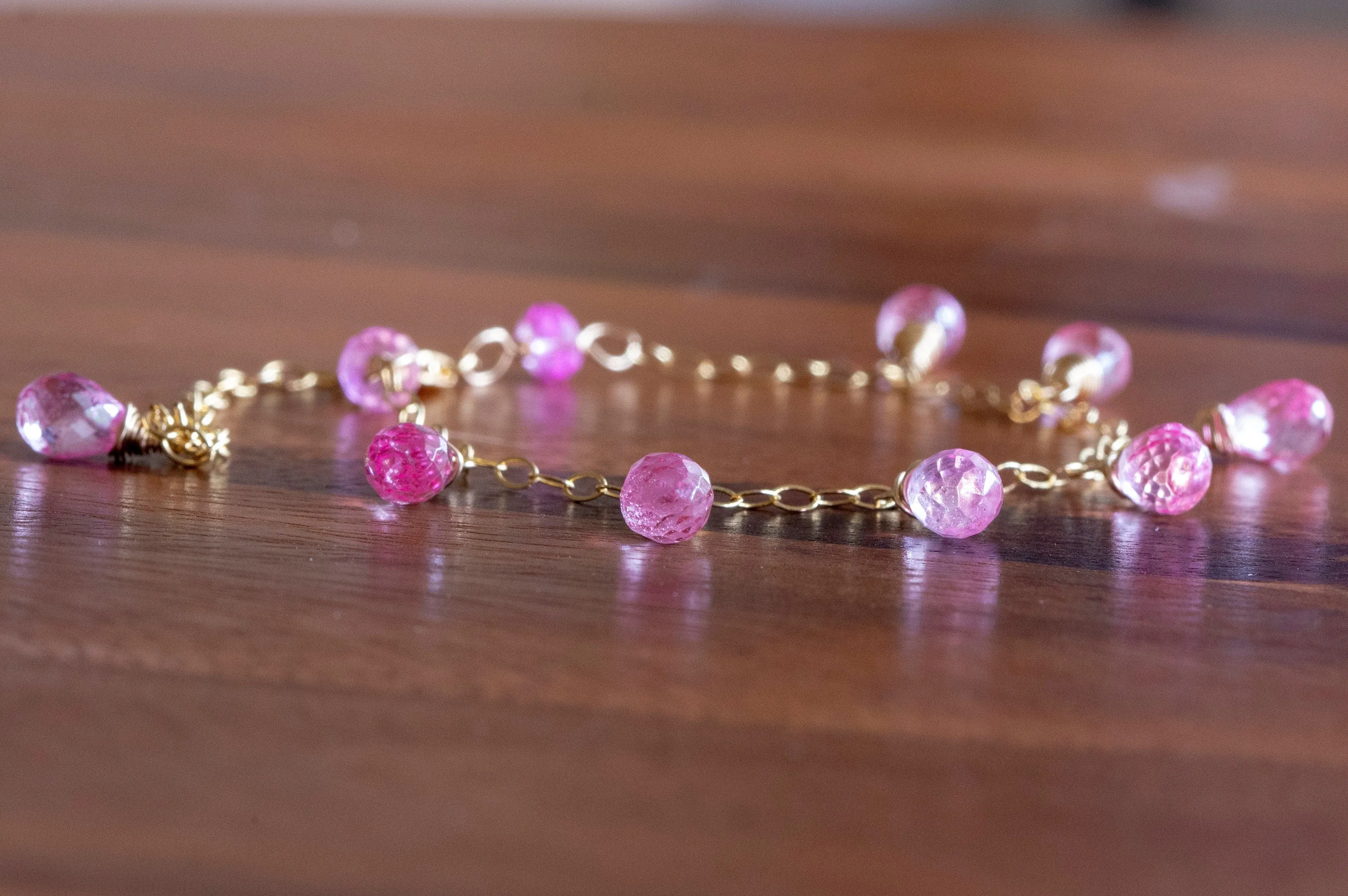 Pink topaz drop bracelet