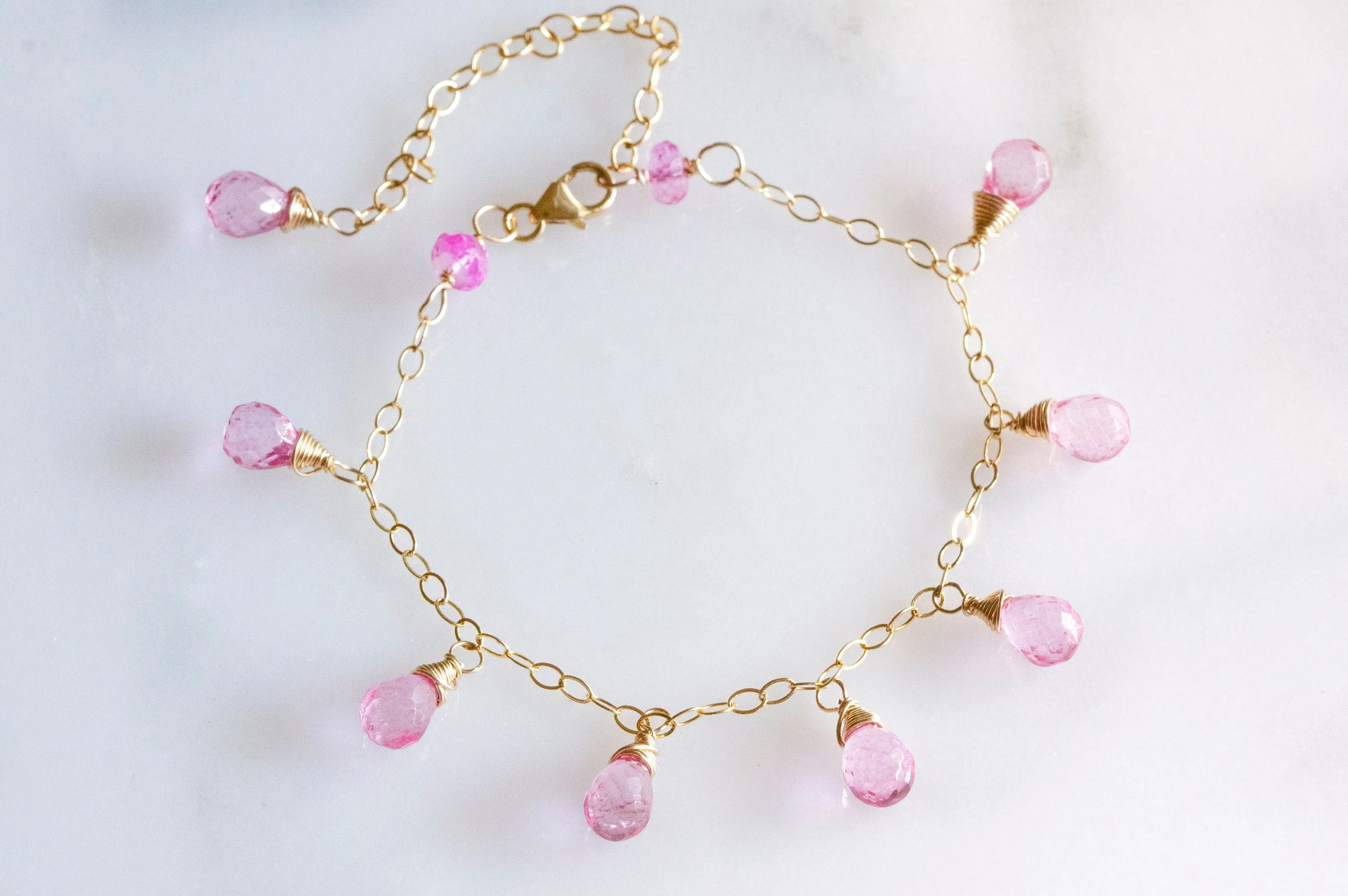 Pink topaz drop bracelet