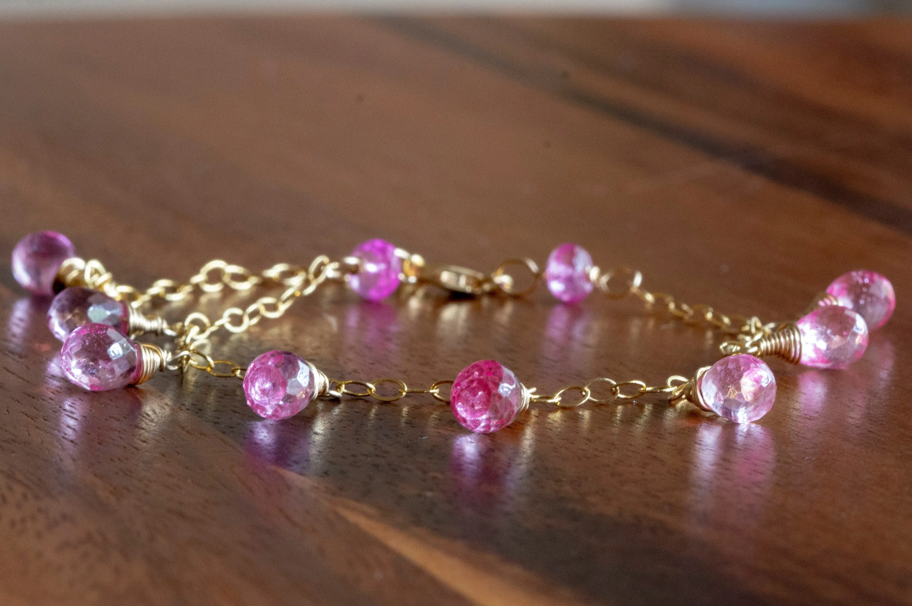 Pink topaz drop bracelet