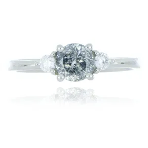 Platinum 0.70ct Salt And Pepper Diamond 3 Stone Ring