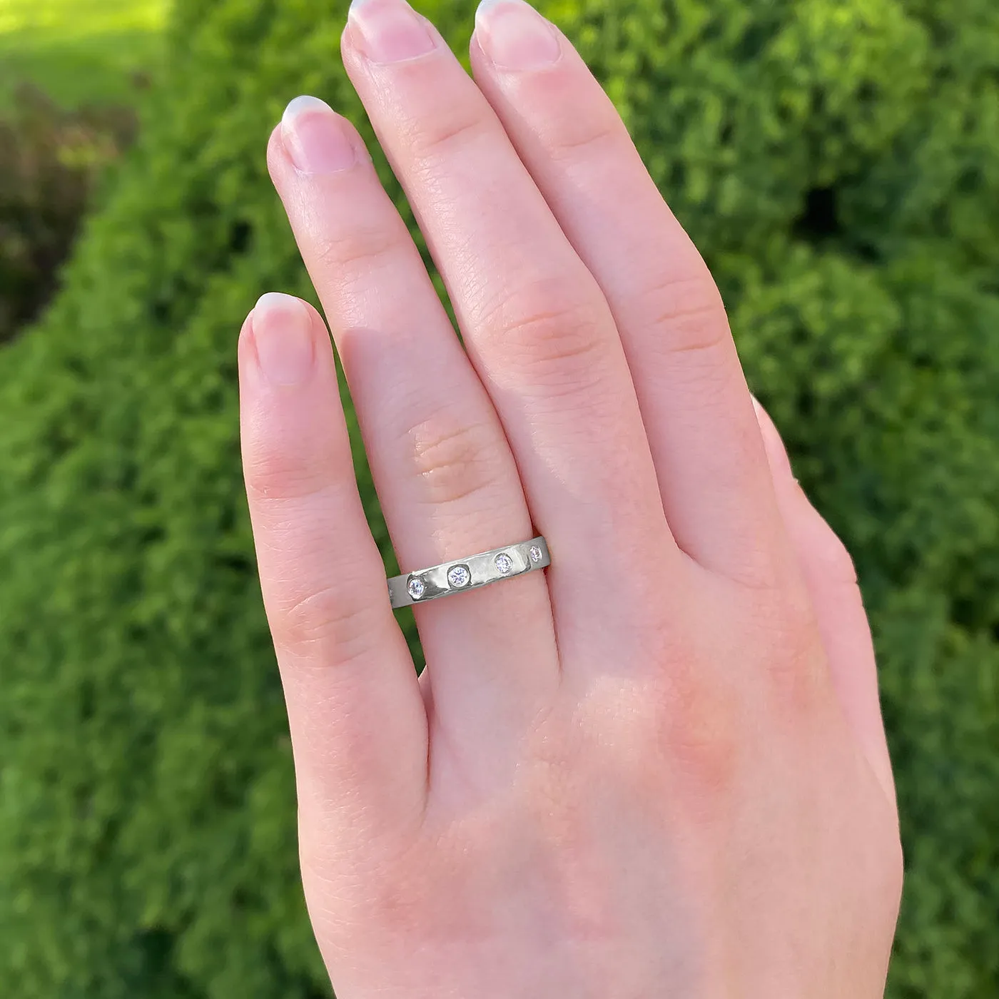 Platinum 3.5mm Flat Polished 12 Diamond Wedding Ring