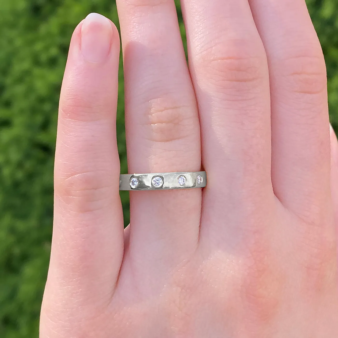 Platinum 3.5mm Flat Polished 12 Diamond Wedding Ring