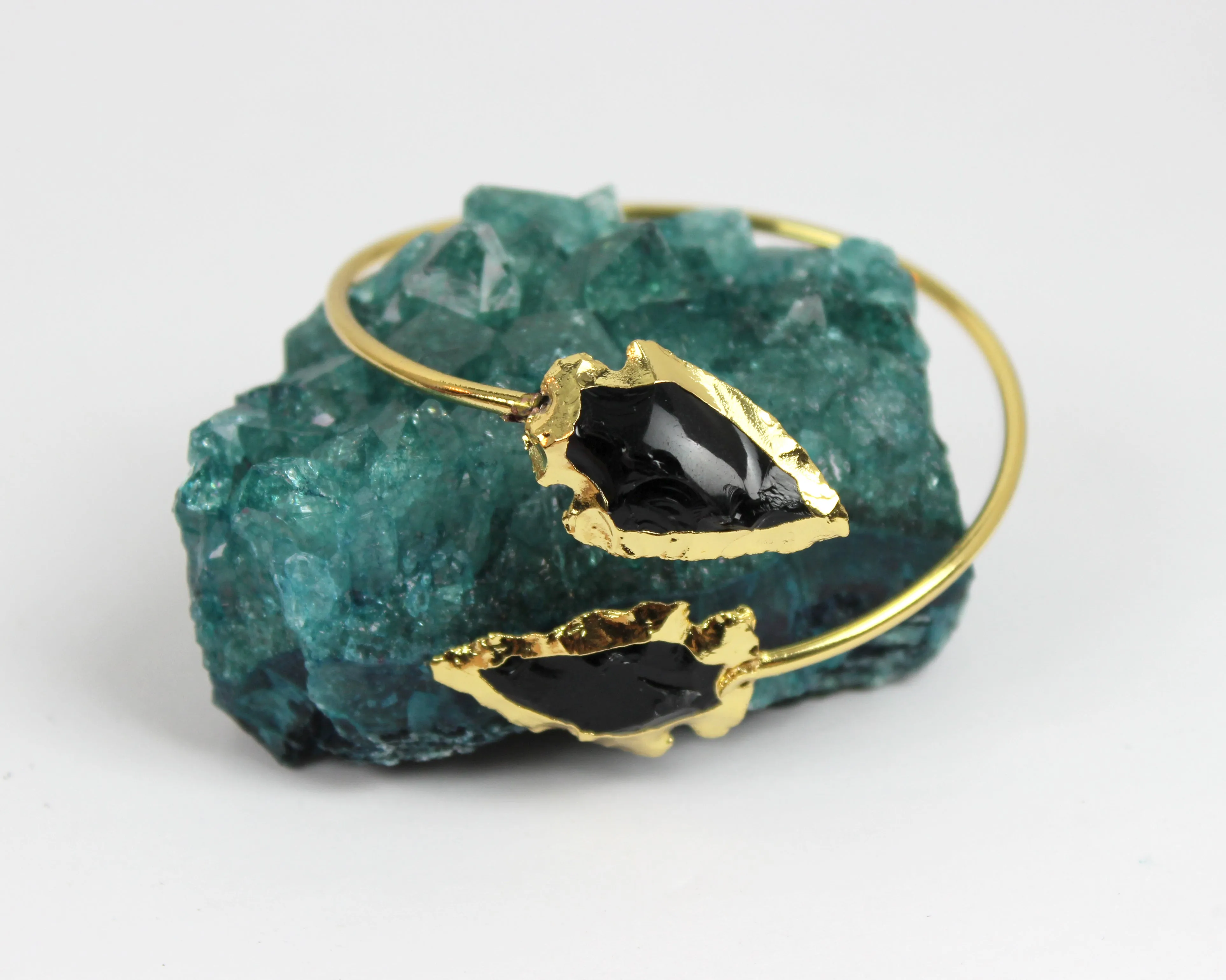 Power Point // Black Quartz Arrowhead Bracelet, 24k Gold Plated Rim, Boho Bracelets // BH-B005-B