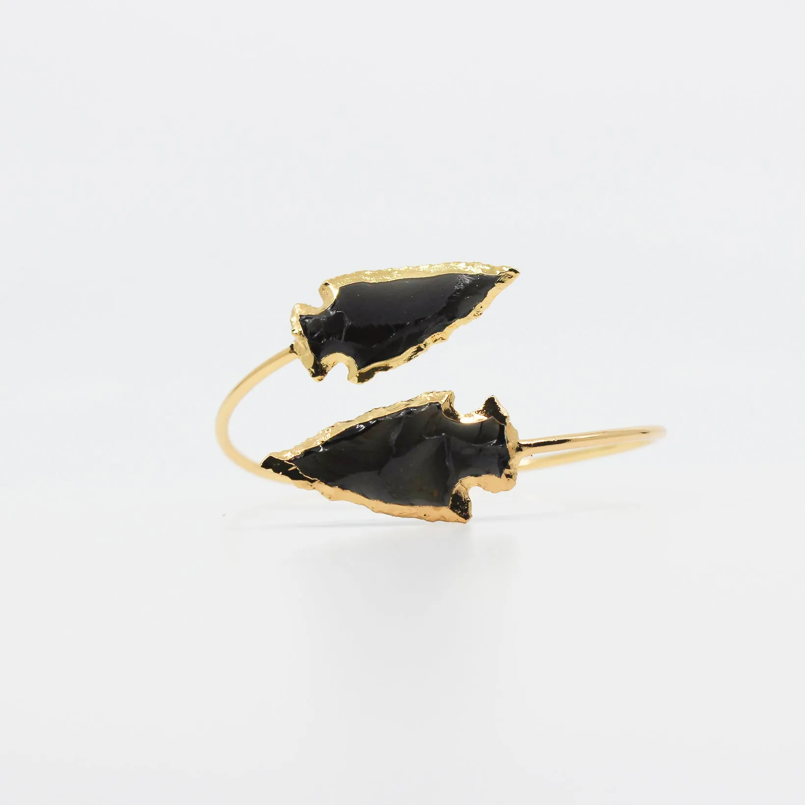 Power Point // Black Quartz Arrowhead Bracelet, 24k Gold Plated Rim, Boho Bracelets // BH-B005-B