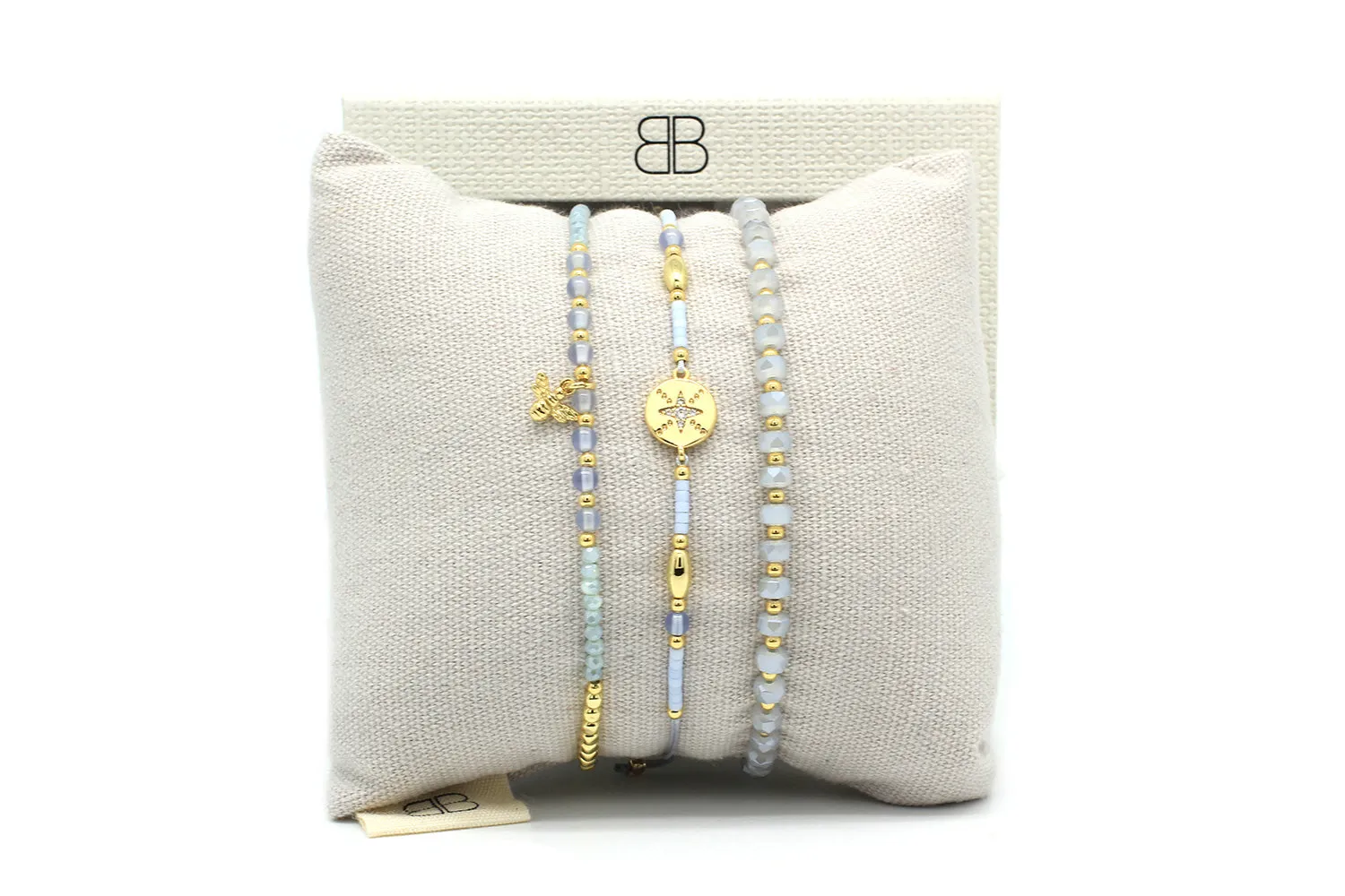 Prunus Grey & Gold Crystal Stretch Bracelet