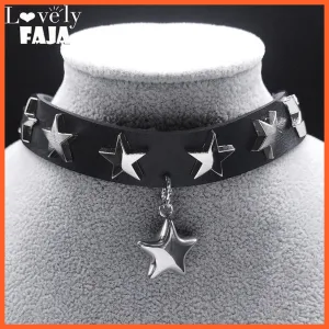 Pu Leather Stainless Steel Black Chocker Pendant Necklaces