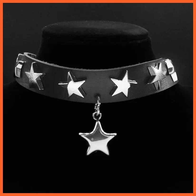 Pu Leather Stainless Steel Black Chocker Pendant Necklaces