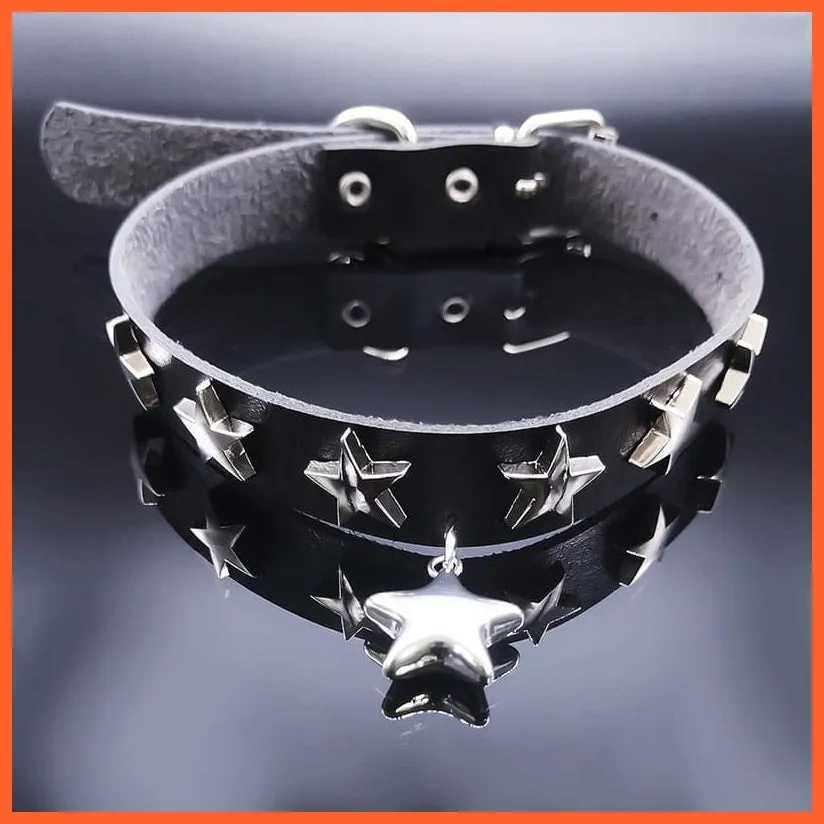 Pu Leather Stainless Steel Black Chocker Pendant Necklaces