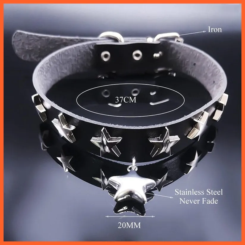 Pu Leather Stainless Steel Black Chocker Pendant Necklaces