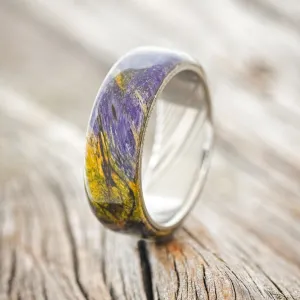 "HAVEN" - JOKER SPALTED MAPLE WEDDING RING - DAMASCUS STEEL - SIZE 10