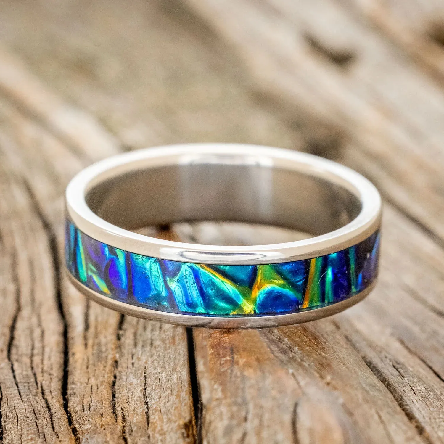 "RAINIER" - BLACK SEA DICHROLAM WEDDING BAND (6MM) - TITANIUM - SIZE 10